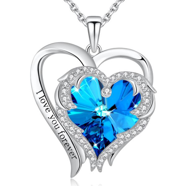 0.79x0.98in Double Heart Cross Necklace Austrian crystal Blue Crystal 925
