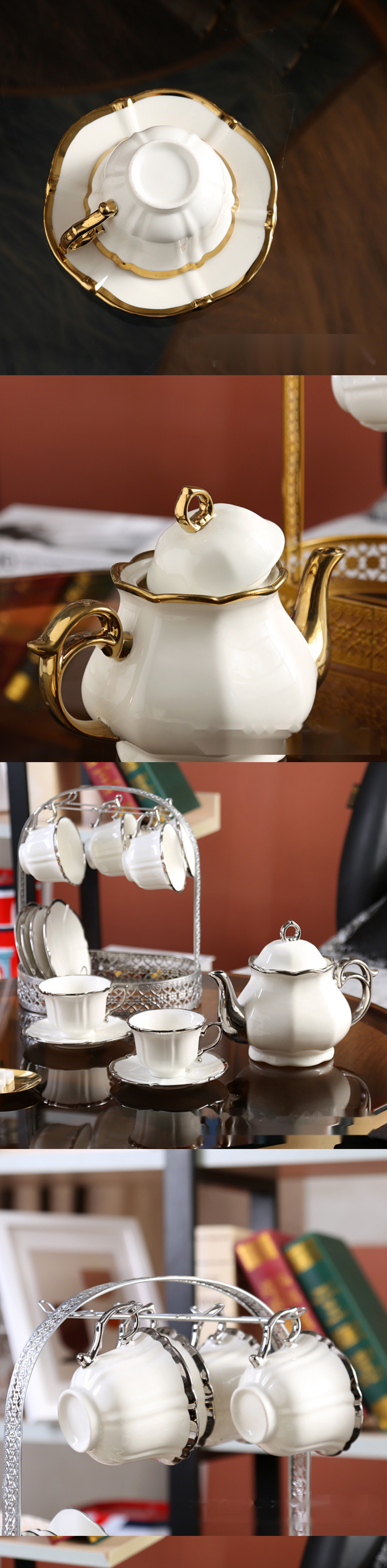 Stylish Ceramic Tea Set with Beautifully Crafted Modern Vintage Gold Porcelain Teapot