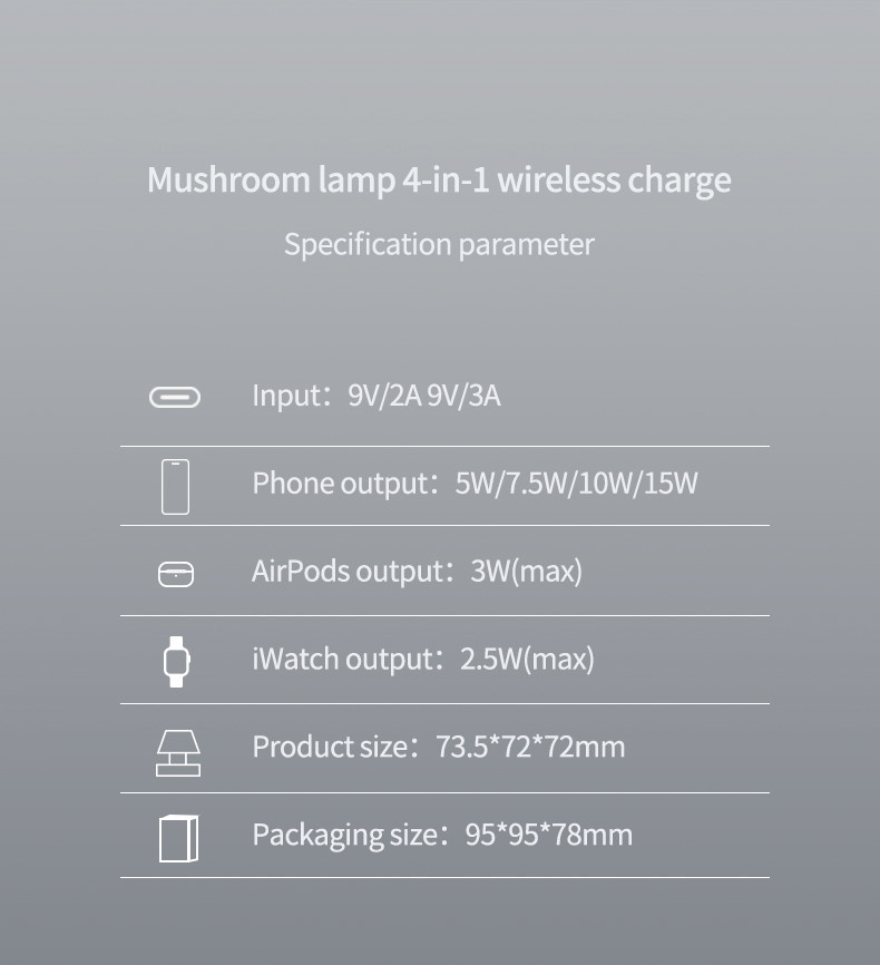 15W Mushroom Design Magnetic Wireless Charger With Night Lamp