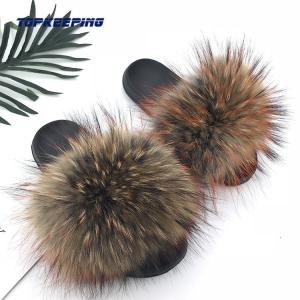 Quality EUR36 - 41 Outdoor Womens Fluffy Faux Fur Slides wholesale