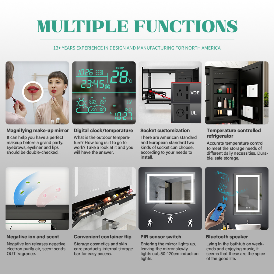 Framed Vanity Mirror With Lights R Angle Vanity Touch Screen Mirror for Decoration and Makeup
