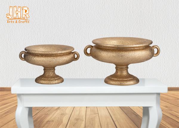 Footed Gold Leaf Fiberglass Wedding Centerpiece Table Vases / Flower Bowls 2