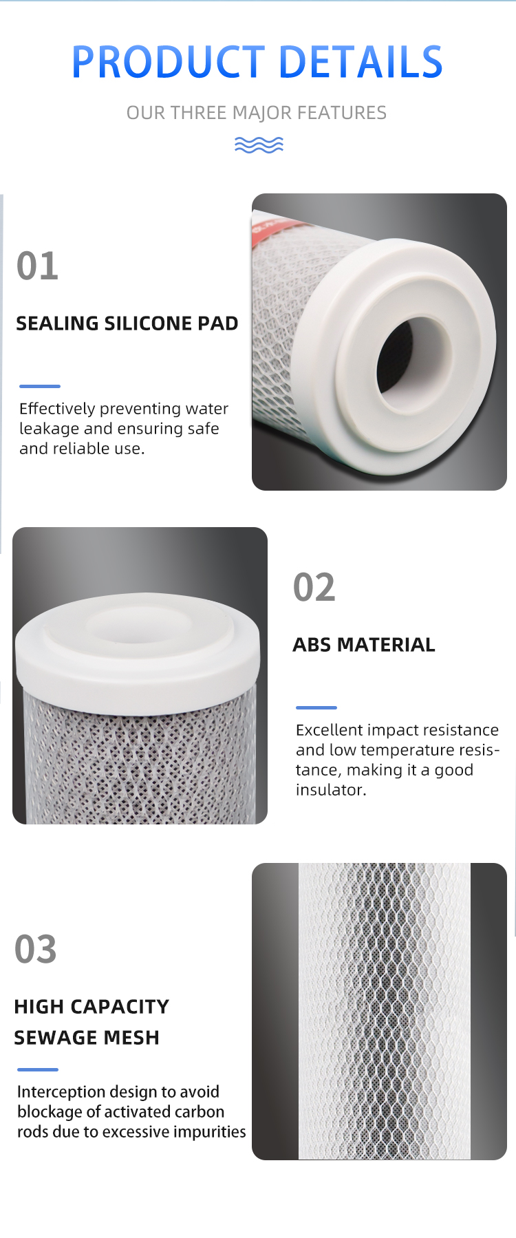 10 Inch NSF Certified Sintered Activated Carbon Filter for OEM Reverse Osmosis Systems