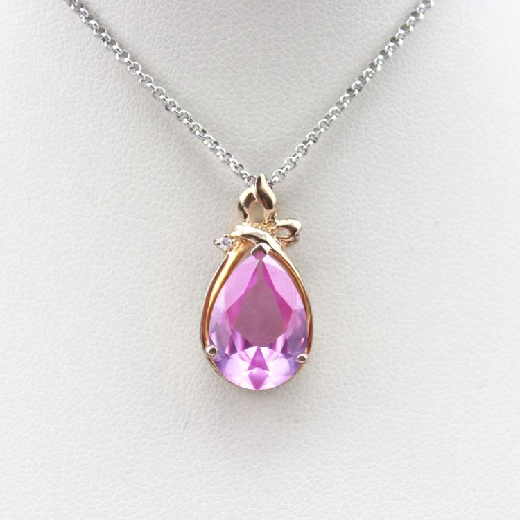 Rose Gold Plated 925 Silver Pendant with 10mmx14mm Pink Cubic Zircon(PSJ0423)