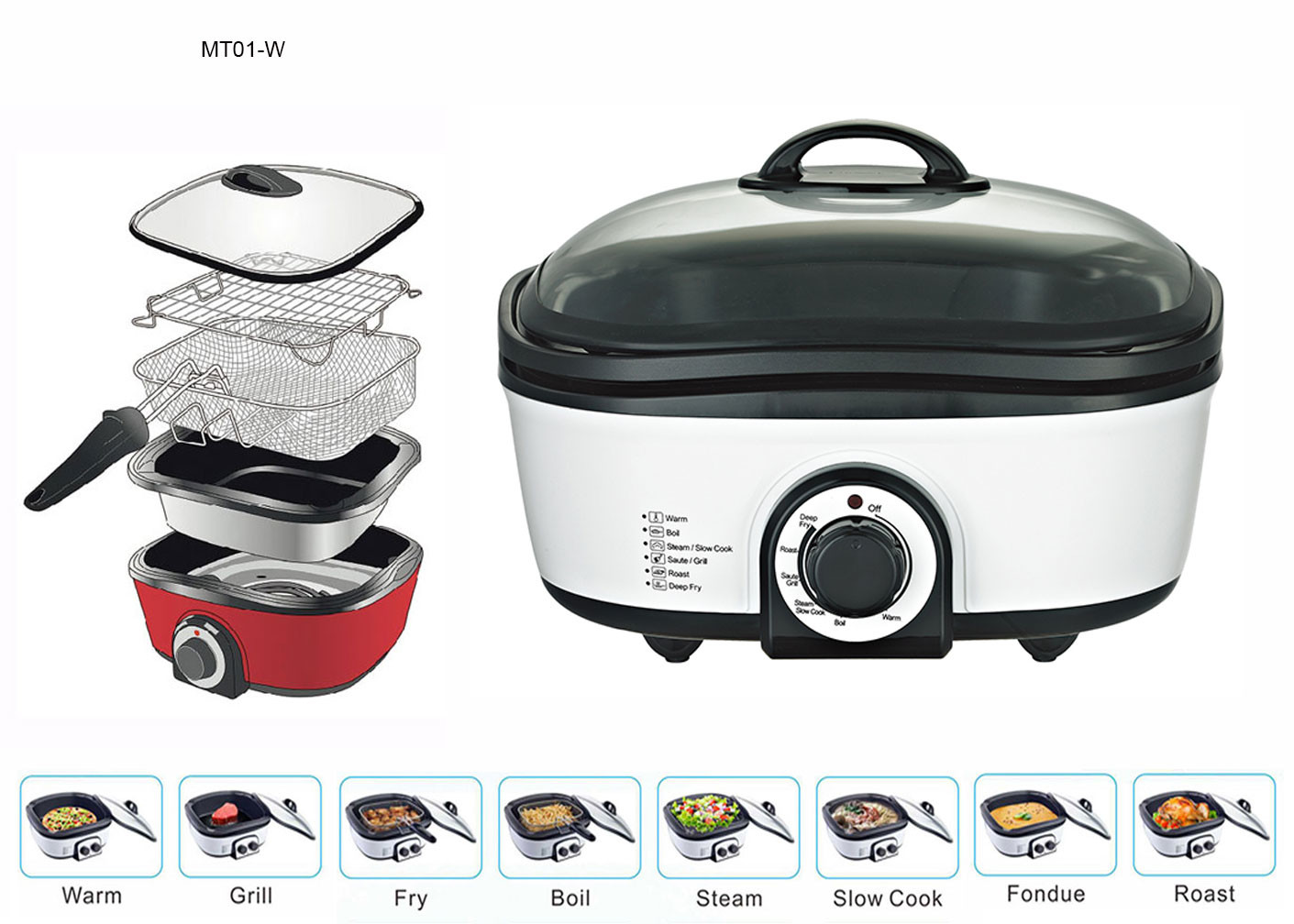 1200W Electric Multi Cooker , Stainless Steel Multi Cooker Brushed Stainless Steel Exterior