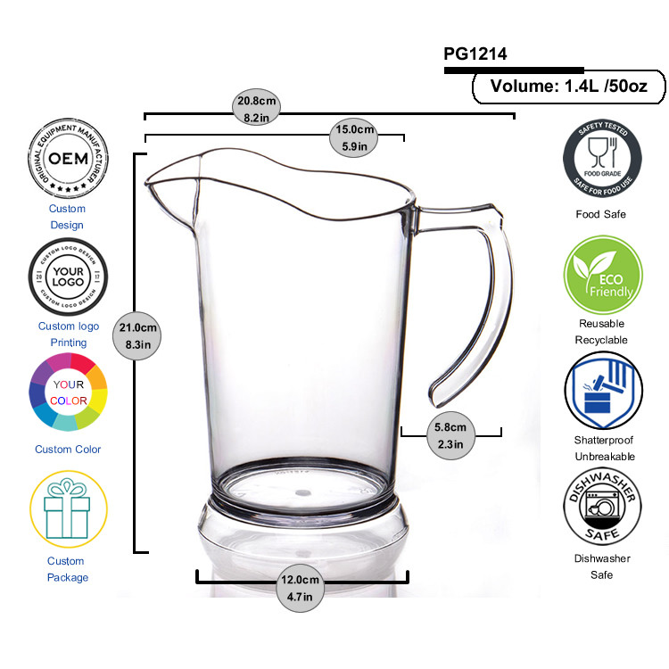 1.4L Plastic Juice Pitcher Wine Decanter Large Beverage Carafe Water Pitcher
