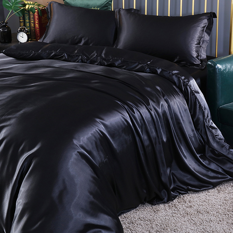 4 Piece 2.8m Green Mulberry Silk Bedding Plain Dyed For Bedroom