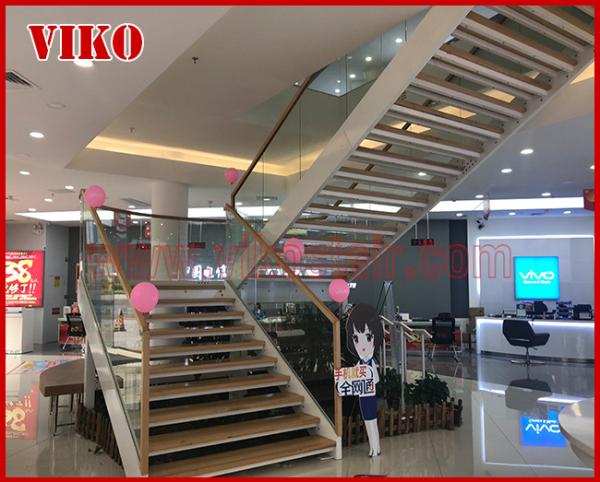 Double Steel Plate Staircase VK16S Stringer Stair,Tread beech ,Railing tempered