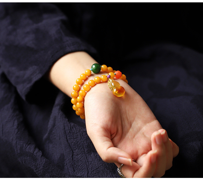 Fashion Jewelry Natural Round Bead Stone Natur Orange Yellow Amber Crystal Elastic Bracelet For Gift Bracelet Amber Tasbih Muslim Islamic Rosary