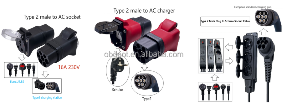 Retrofit/Upgrade Your Charging Station with AOTAI CE Approved 16A Type 2 to Schuko Adapter and Smooth Start/Stop Button