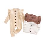 Infant Baby Hand Knit Frill Sleeve Footless Romper One Piece Button Down Cotton