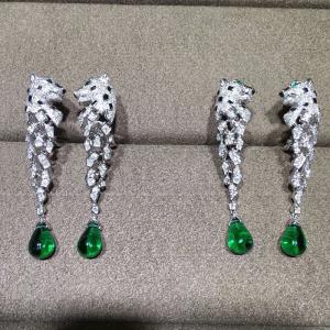Quality 18K White Gold Diamond Earrings , Panthere Earrings With Onyx wholesale