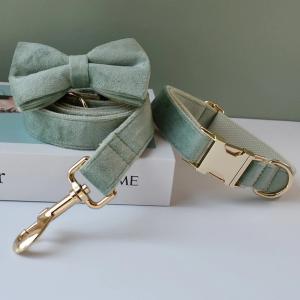 Quality Luxury Nylon Dog Collar Leash With Bow Tie Gold Metal Bbuckles Adjustable Pet Supplies wholesale