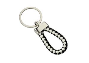 Quality Black And White PU Braided Rope Leather Key Chains Weave Handmade Car Key Holder wholesale