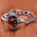 Handmade Sterling Silver Chain Link Phoenixes Synthetic Garnet Charm Women