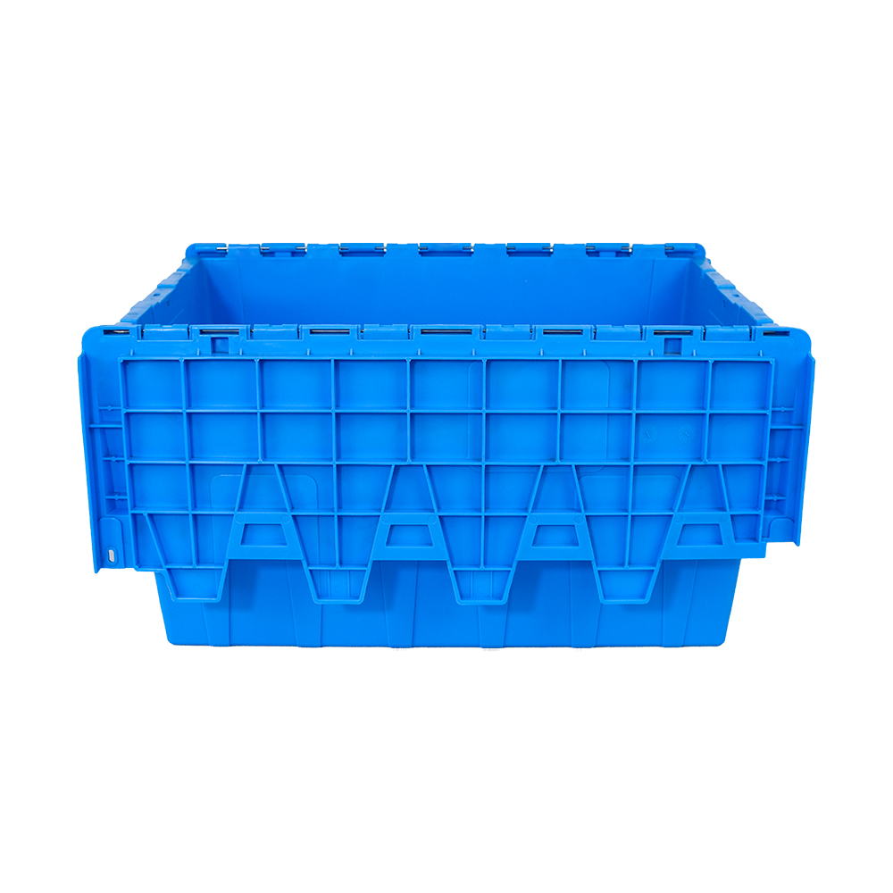 Acceptable OEM ODM Industrial Plastic Moving Tote with Hinged Lid and Attached Container