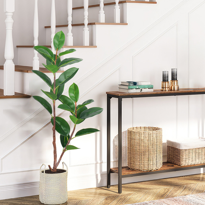 Artificial Potted Floor Plants Small Ficus Pandurata For Garden Decoration