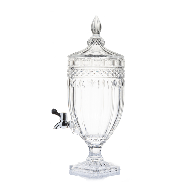 Factory price lead-free crystal glass 4.5L glass juice beverage dispenser with tap