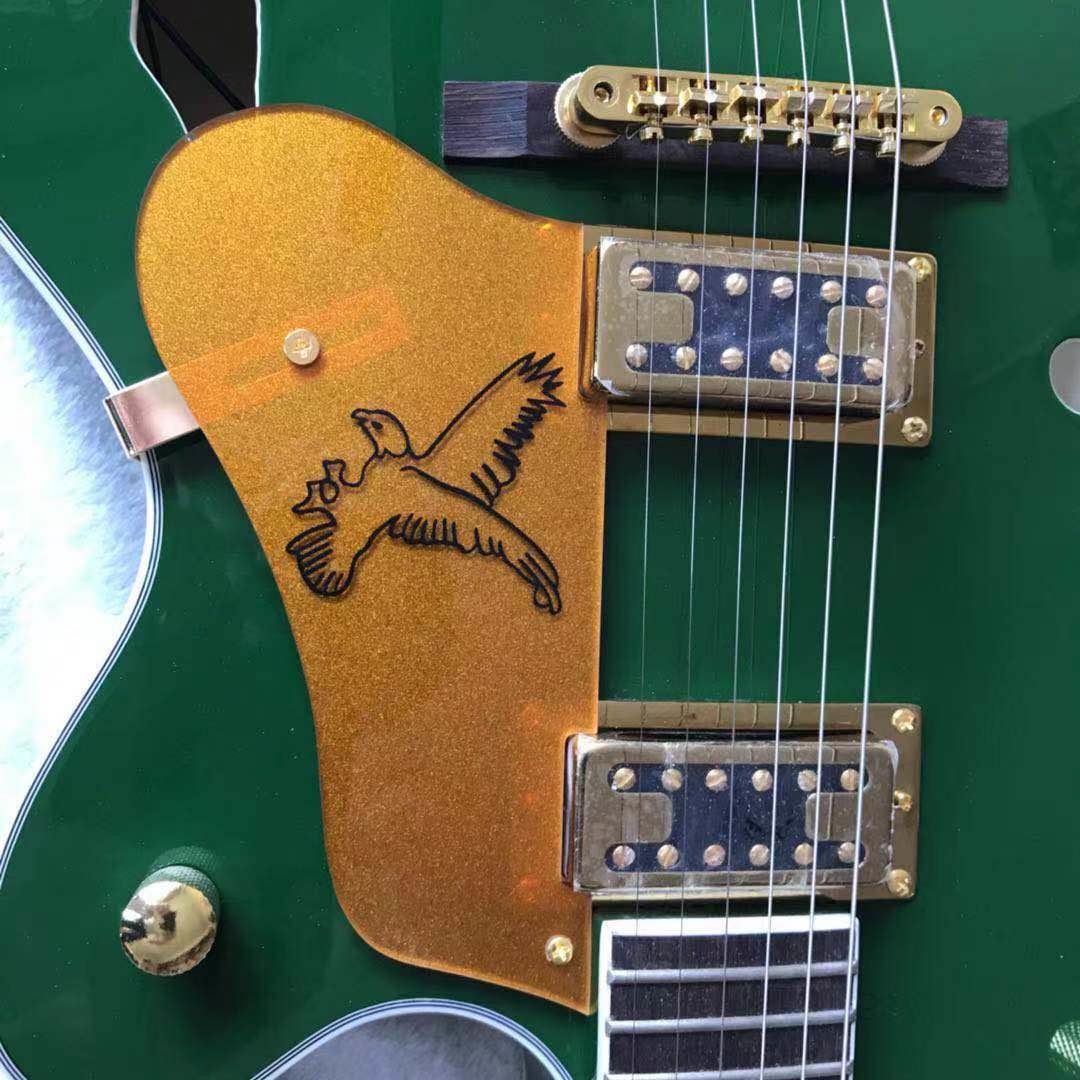Custom Gret Electric Guitar in Green Color Semi Hollow Body Jazz Electric Guitar With Bigsby Tremolo and High Grade Tune