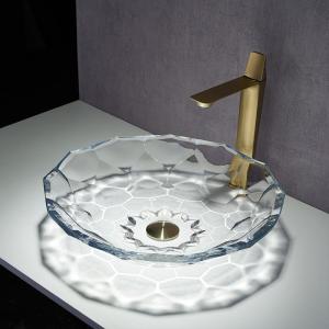 Quality Shinning Glass Wash Basin Transparent Faceted Shape Bathroom Sink Basin wholesale