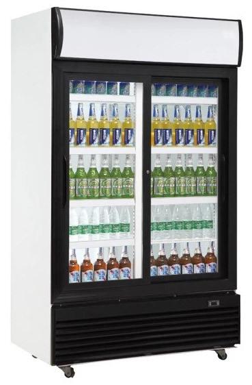 610L upright double sliding door auto frost fan cooling display beverage cooler