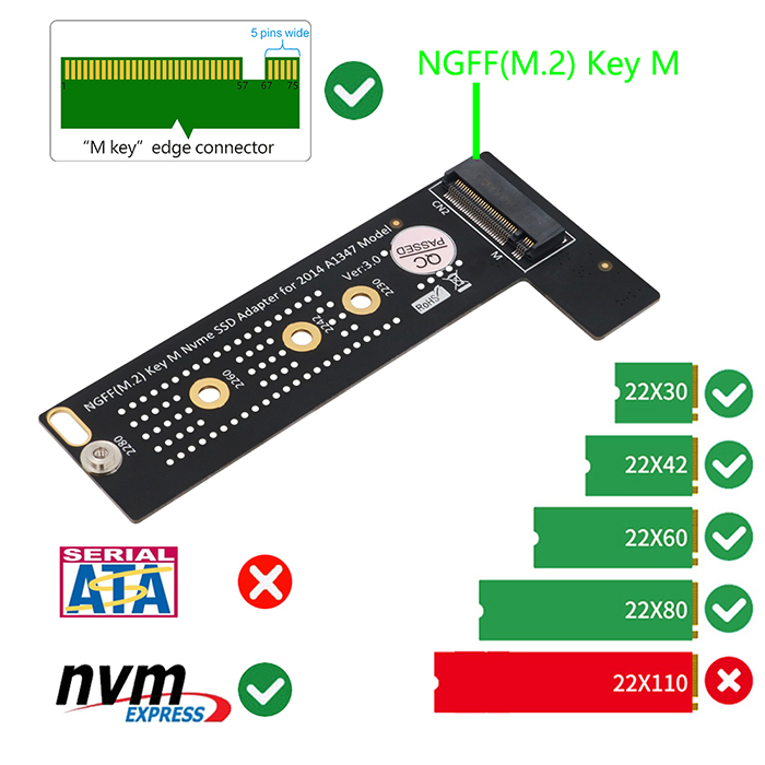 M.2 NGFF M-Key NVME SSD Converter Card Adapter For 2014 MacBook Mini A1347 MEGEN2 MEGEQ2 NVME SSD