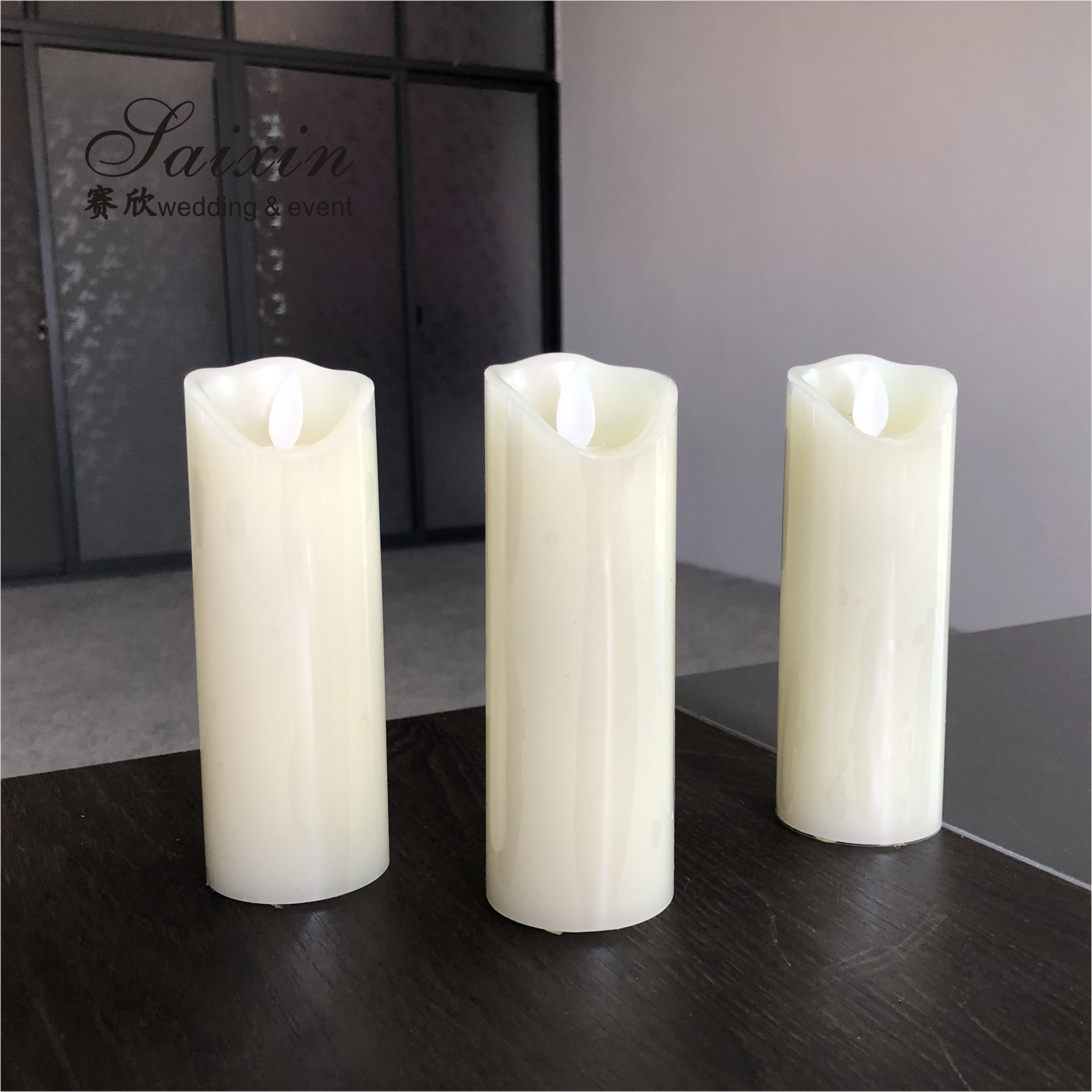 2021 Battery Operated Warm White Flat Flickering LED Pillar Candles For Wedding Candelabras