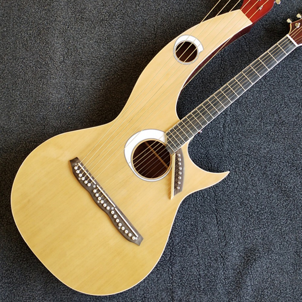 High quality doulbe neck harp guitar,solid spruce top,wilkinson tuners,Double Head