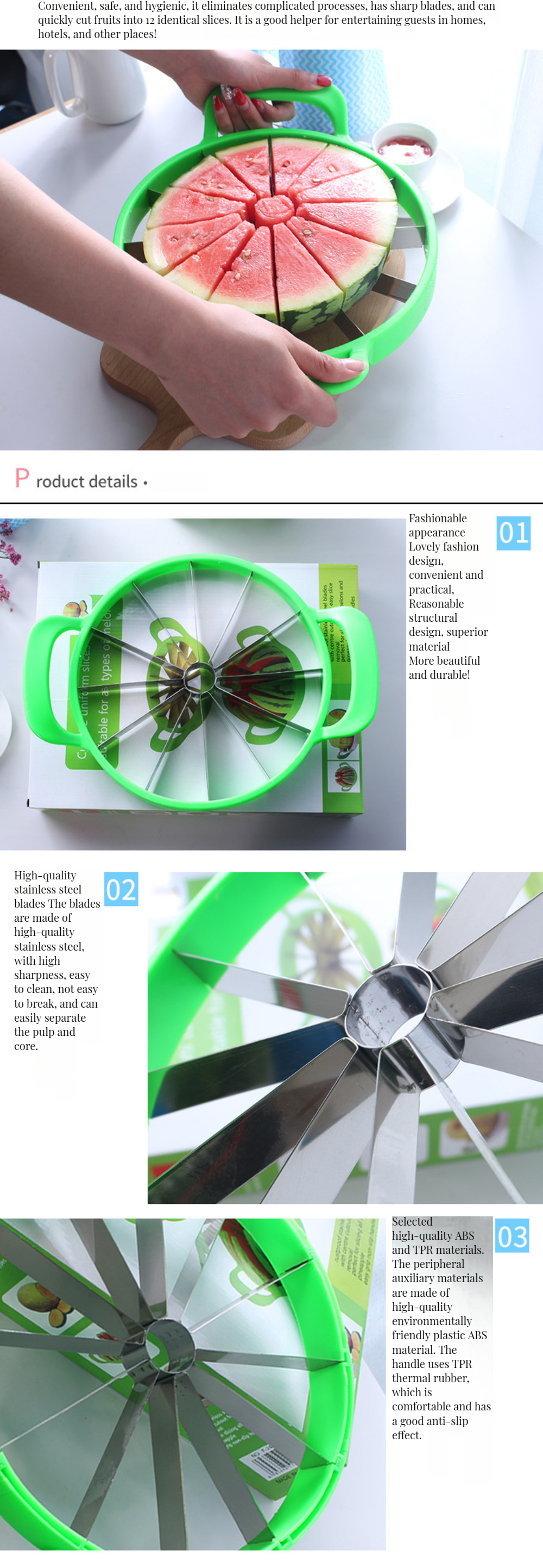 Customized Logo Bamboo Watermelon Cutter for Easy Fast Slicing of Fruits Vegetables