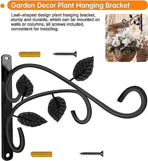 Rust-Resistant Plant Hanger Hook 12 Inch Black Iron Wall Mount Bracket for Hanging Plants