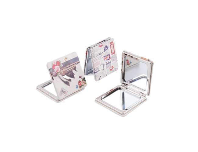Square Mini Cosmetic Pocket Mirror PU Leather ABS Digital Printing Pattern