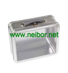 Quality Large Silver Tin Lunch Box with clear window wholesale
