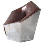 Genuine Brown Leather Aluminum Back Aviation Sofa For Living Room