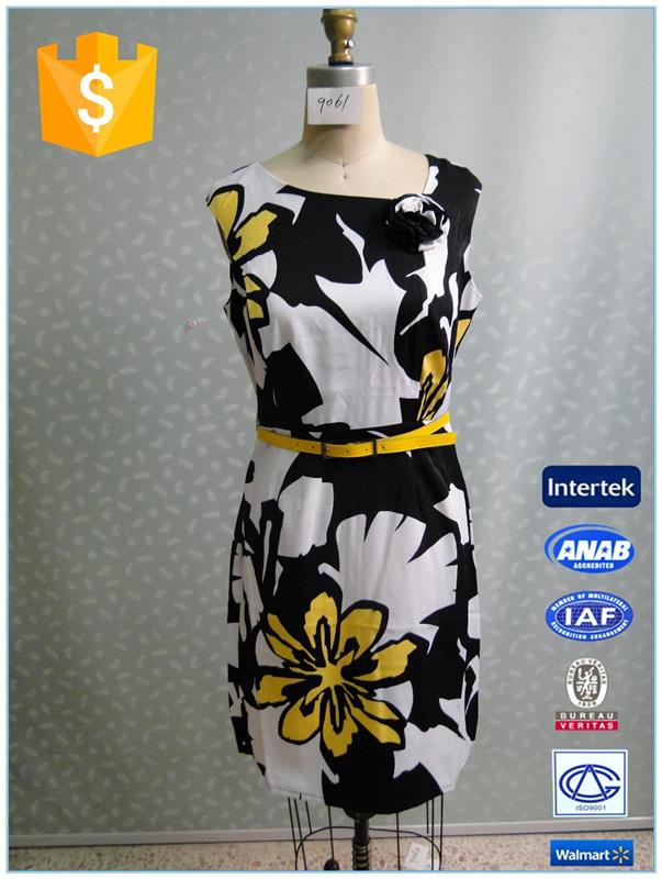 Sleeveless Floral Printed Polyester Spandex Designer One Piece Dress For Lady
