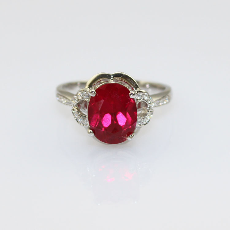 925 Silver with 8x10mm Oval Red Cubic Zircon Ring(R201)