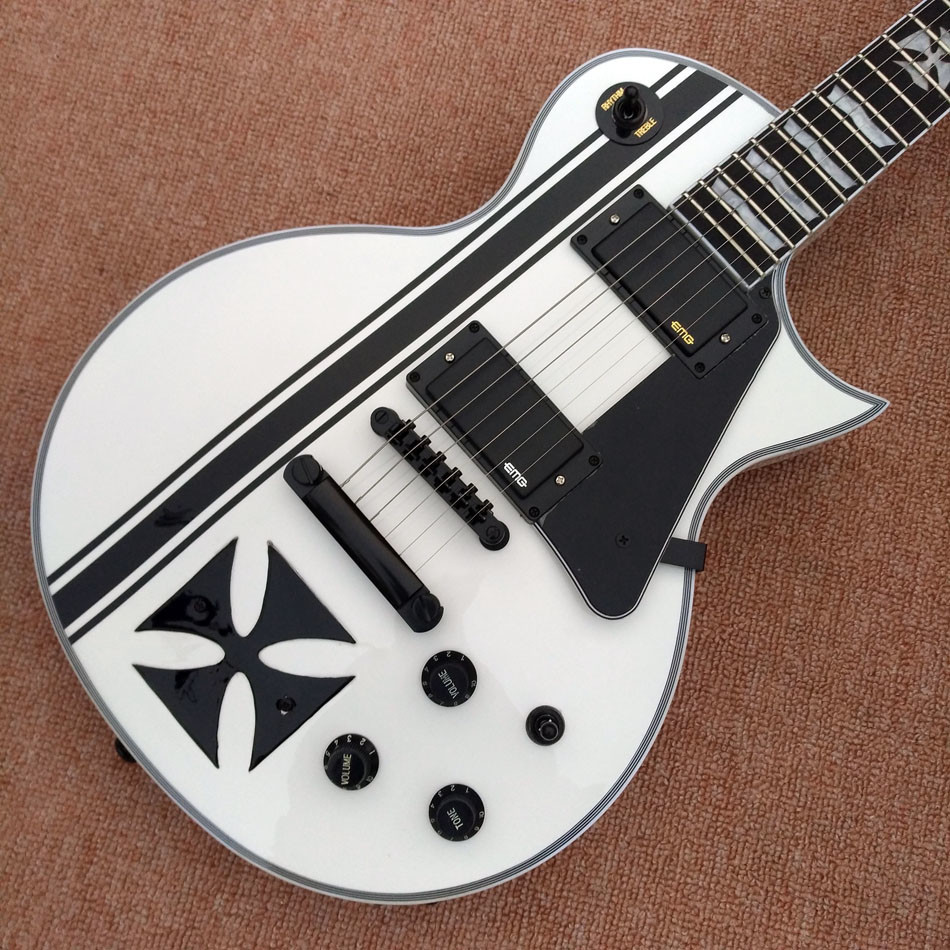 In stock Custom LTD Iron Cross SW James Hetfield Signature Electric Guitar EMG Snow White, Rosewood Fingerboard, Free sh