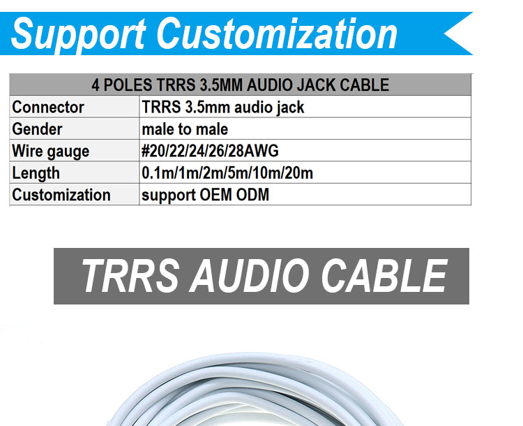 3.5mm Male to Male Female Stereo AUX 3 Poles TRS 4 Poles TRRS Mono Jack Microphone Patch Audio Extension Cable