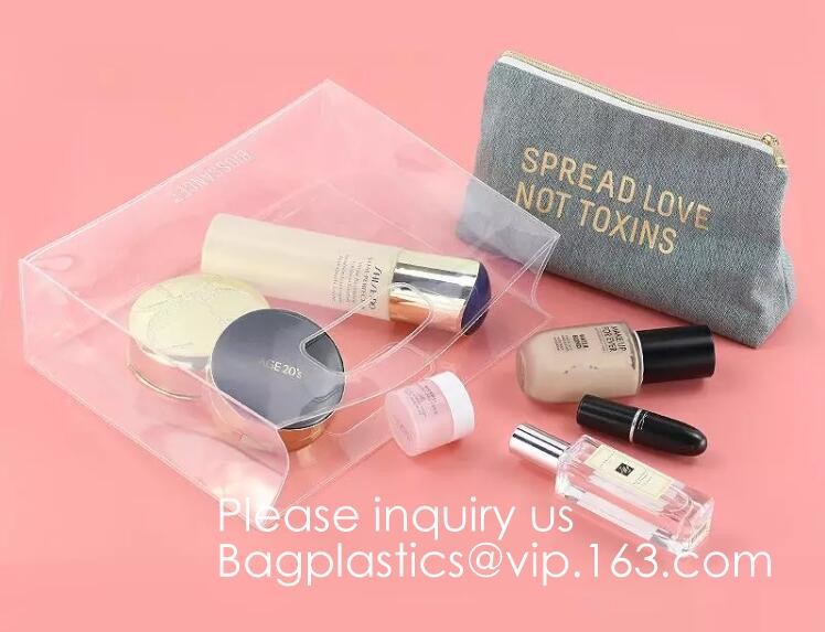 Vinyl Transparent PVC Gusset Bag Plastic Tote Shopping Bag For Packaging TPU Laser Makeup Handbag PVC Cosmetic Shopping