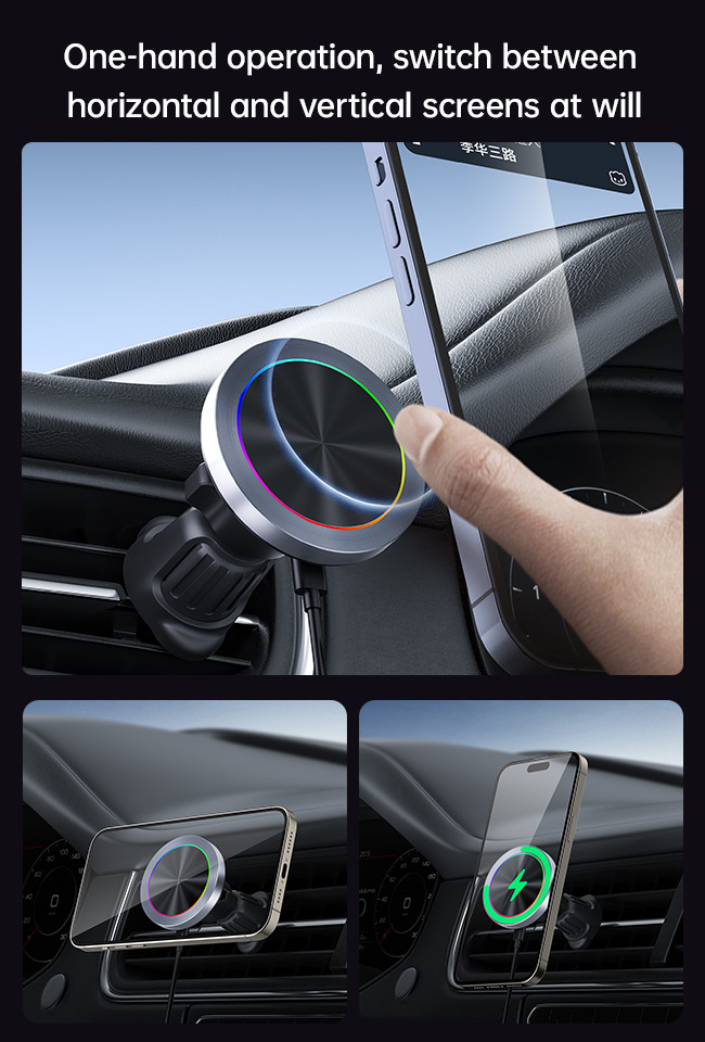 Wireless Iphone Car Charger Aluminium Alloy Stable Magsafe Car Charger Mount