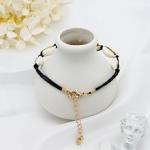 Women Beaded Gemstone Bracelet Black Rope White Shell 21mm Long