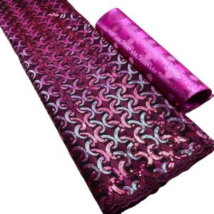 Quality 51 inchs Width African Luxury French Tulle Sequin Lace Fabric 100% Cotton wholesale