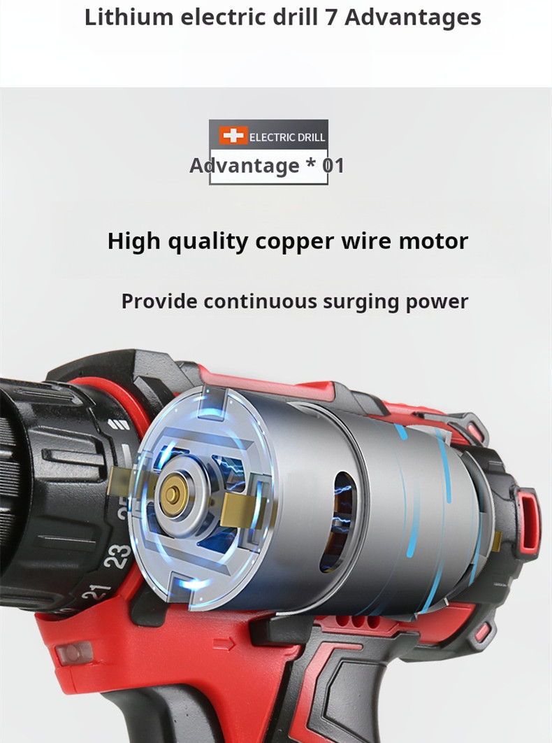 35Nm Torque Self Locking Chuck Lithium Battery Electric Drill Tool With LED Lighting
