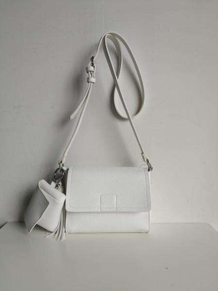 Small Crossbody bag with purse and tassel onside classic white colour for women