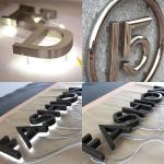 Outdoor Acrylic Sign Led Light Name Boards Stainless Steel Custom 3D Lighting