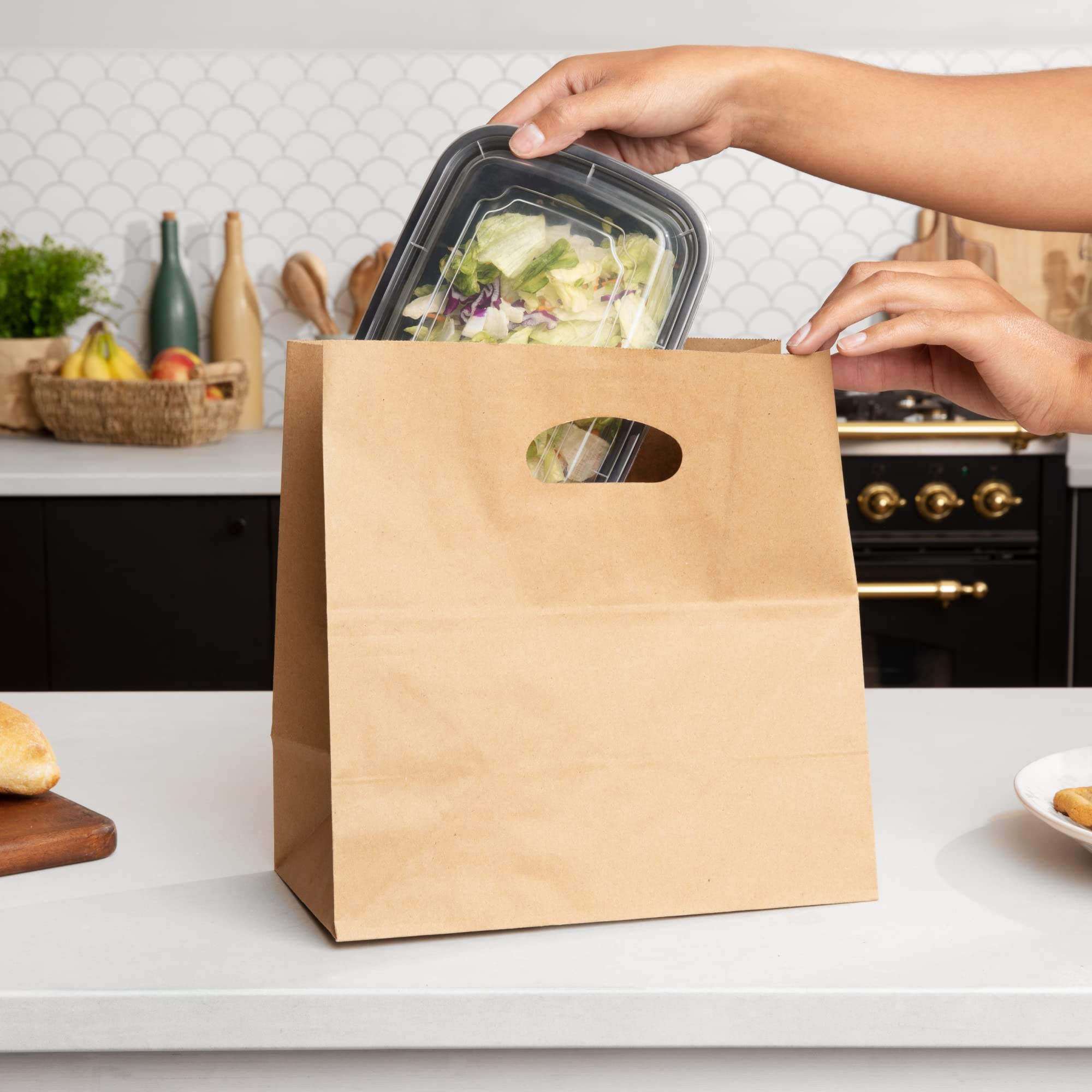 Custom Die Cut Brown Kraft Bakery Take Out Paper Bags With CMYK 4 Color Offset Printing