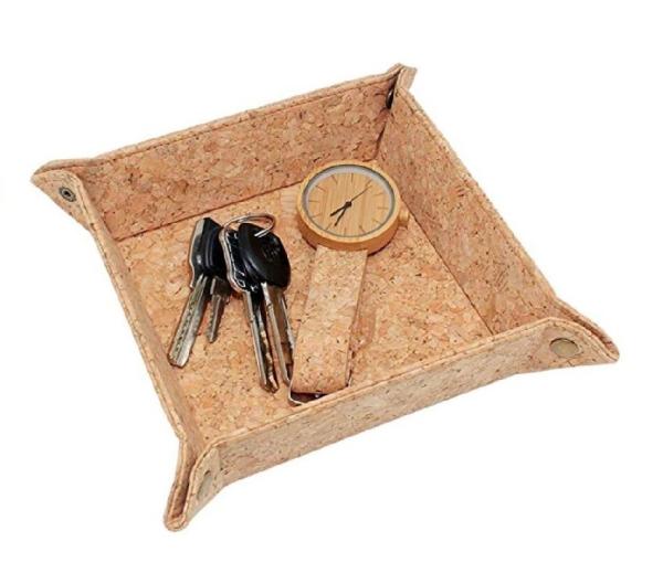 Eco-Friendly Vegan 8'' Natural Cork Tray for Jewelry, Key Phone, Coin Box