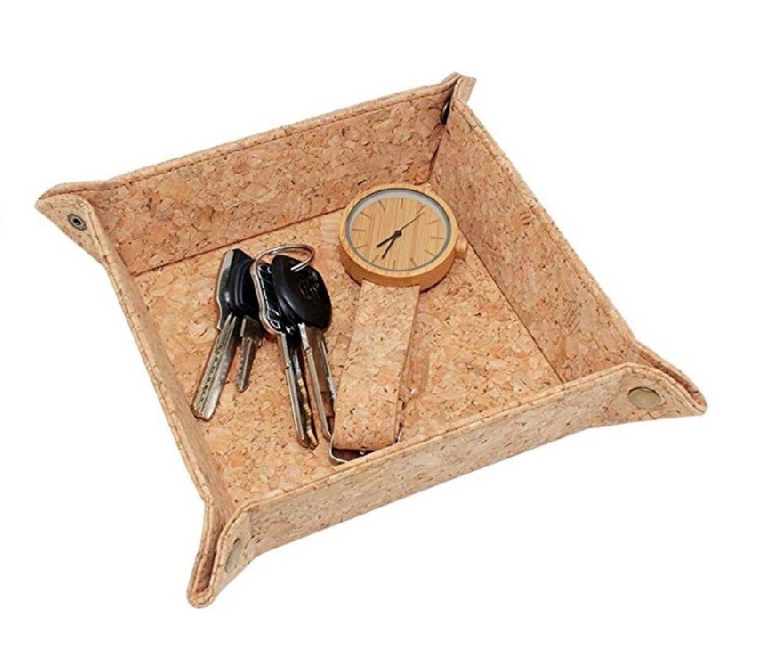 Eco-Friendly Vegan 8'' Natural Cork Tray for Jewelry, Key Phone, Coin Box Storage