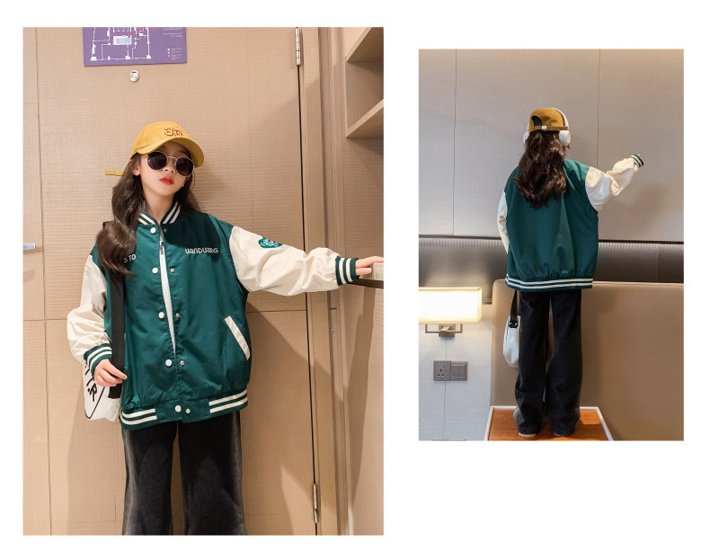 Spring Fall Trendy Children Clothing Windproof Round Collar Patchwork Baseball Jacket