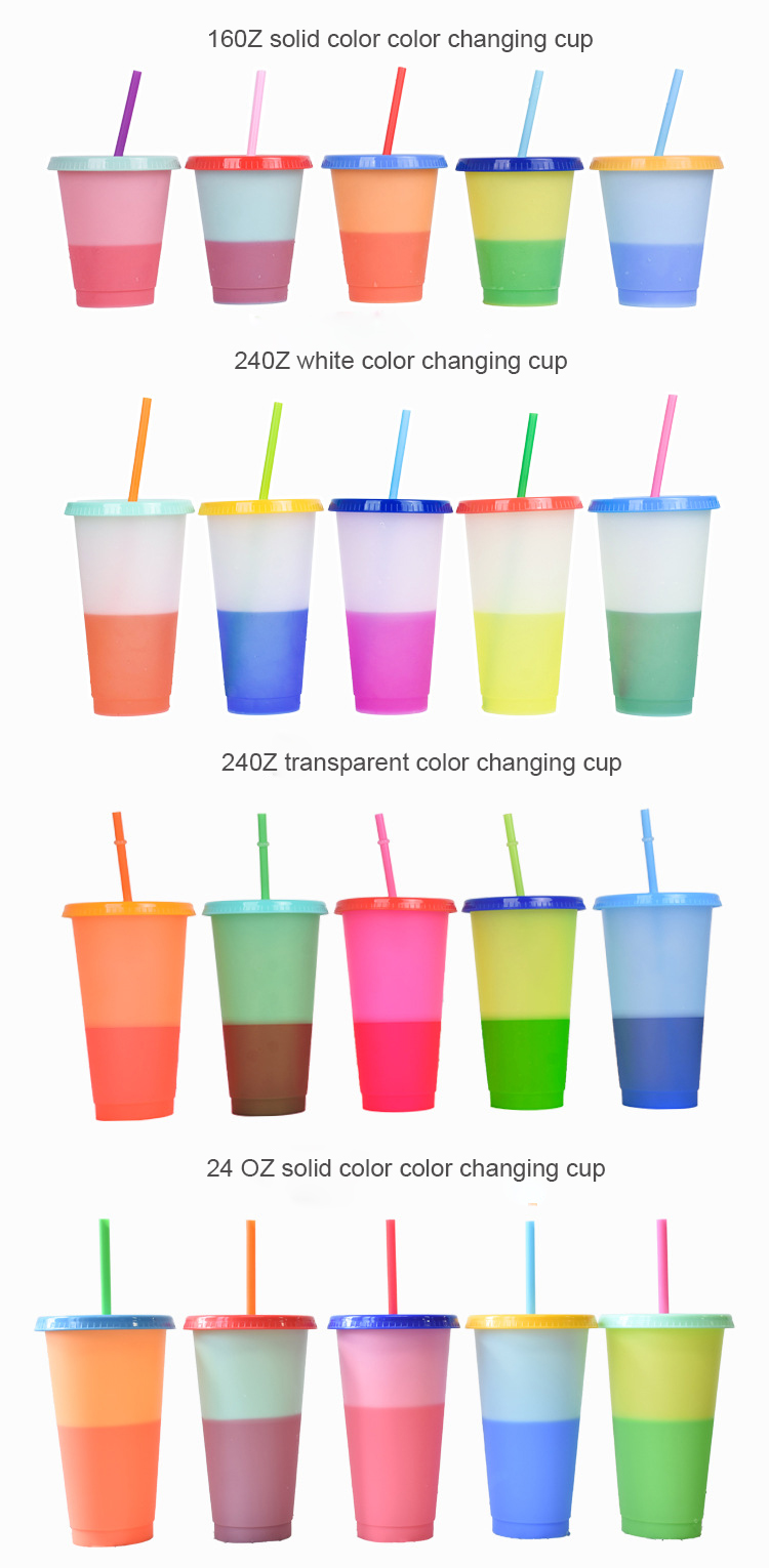 Summer Coffee Tumblers Color Changing Cups 24oz Cold Cups 5 Reusable Cups Lids And Straws Set Of 5