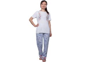 Quality Fancy Ladies Summer Pyjamas , Women'S Sleepwear Short Sleeve Top And Long Pant wholesale